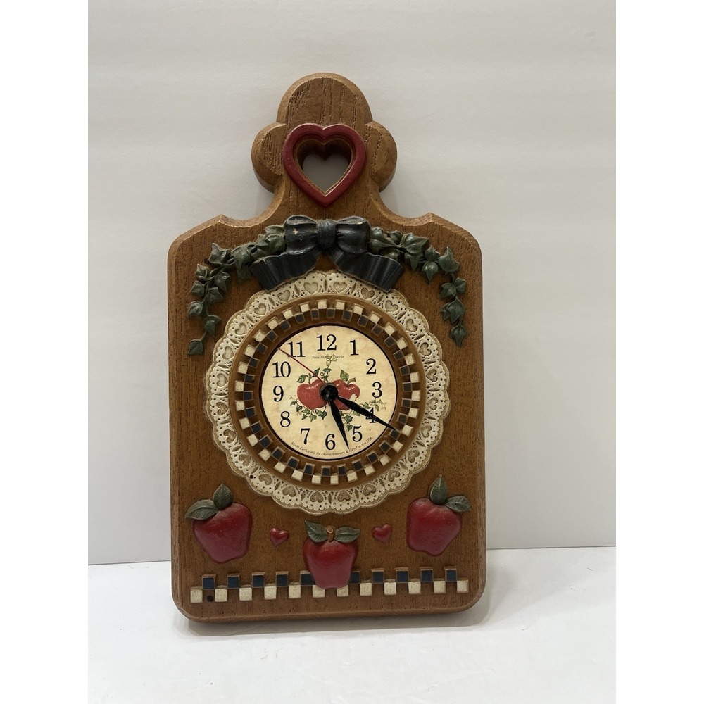 Vintage Home Interior Cutting Board Apple Wall Clock Brown Red 14x8" Plastic